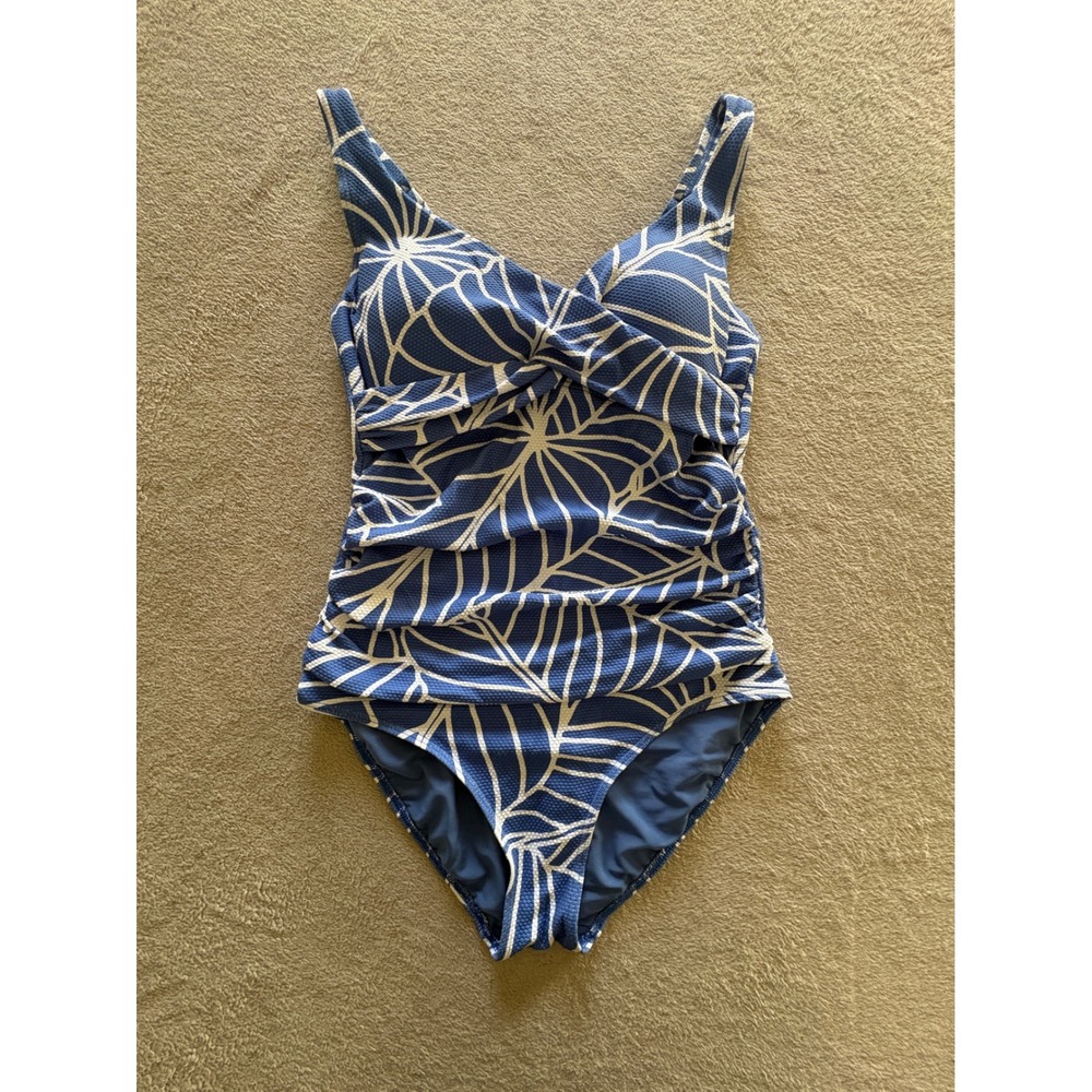 Artesands Blue White Leaf Print One Piece Swimsuit Multi Fit Cup Ruched 8